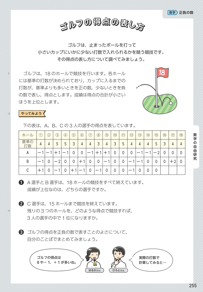 【今日の授業のひと工夫】【1年1章（自由研究）】ゴルフの得点の表し方01